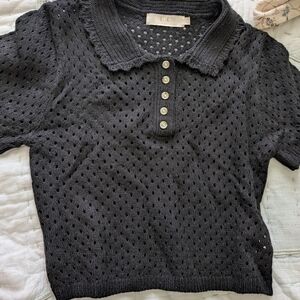 Black Knit Short Sleeve Polo Shirt